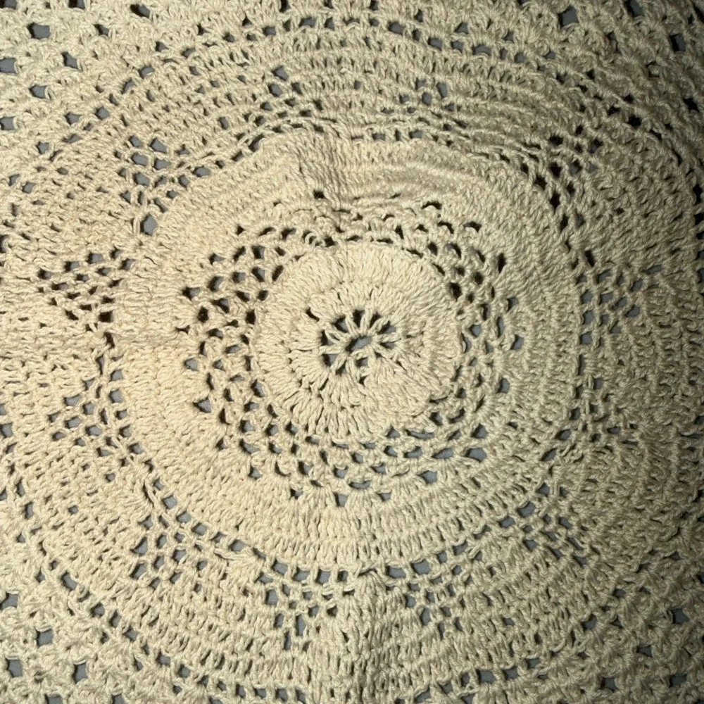 Vintage Hand Crochet Doily Ecru Cotton Lace Round 12/13 In Grandmacore Cottage